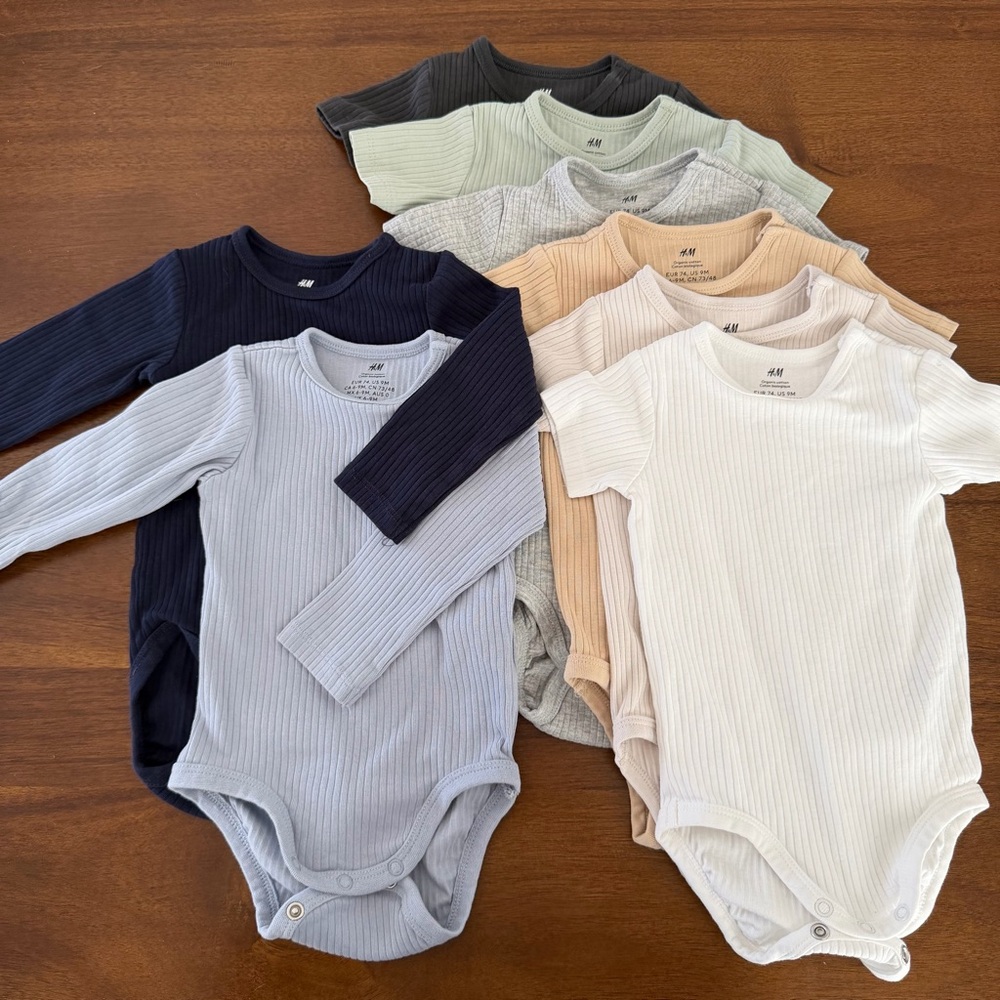 Set of 8 H&M Ribbed Cotton Baby One-Piece Bodysuit - Multi Color Set